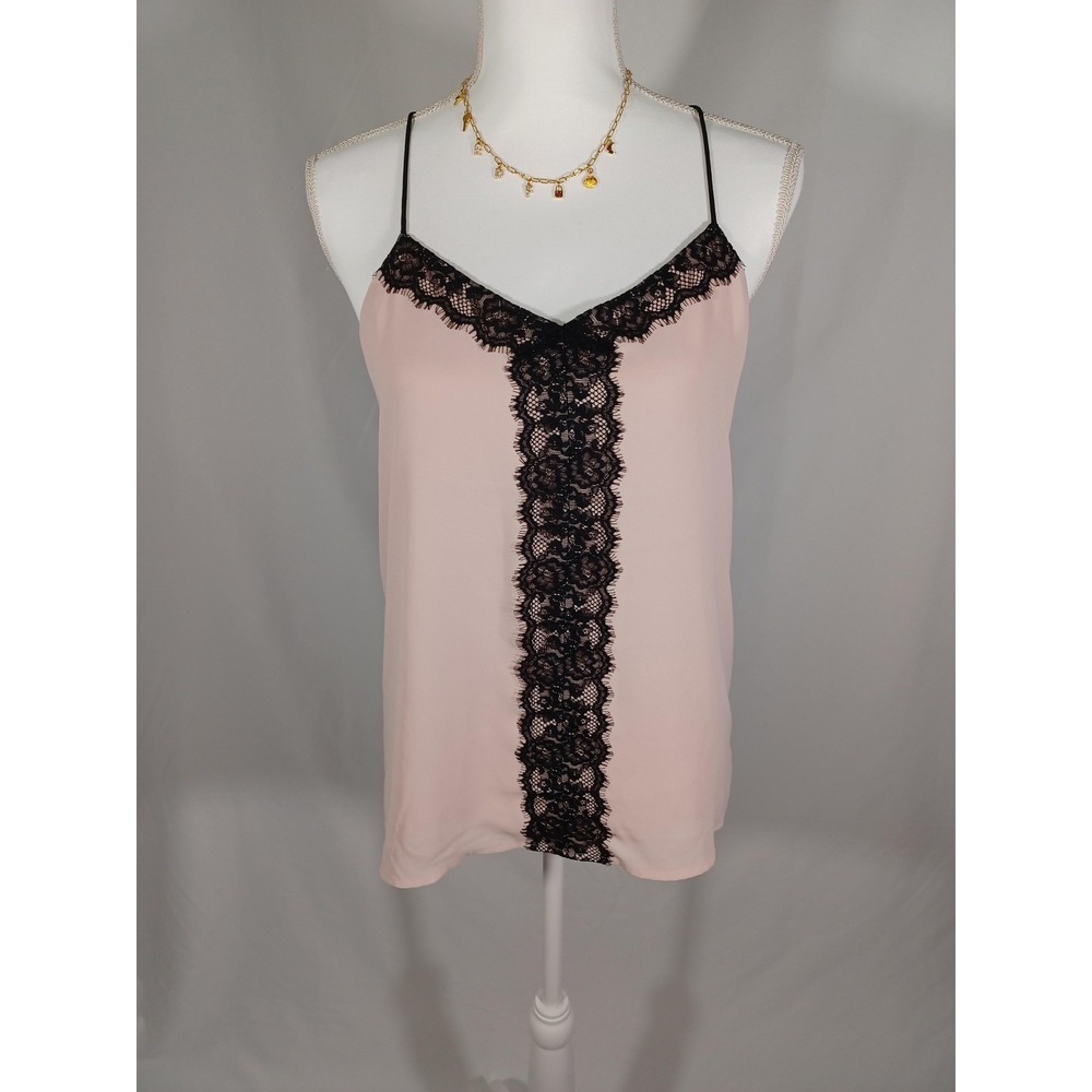 Express Tank Top Womens Small Pink Black Lace Trim Camisole V Neck New